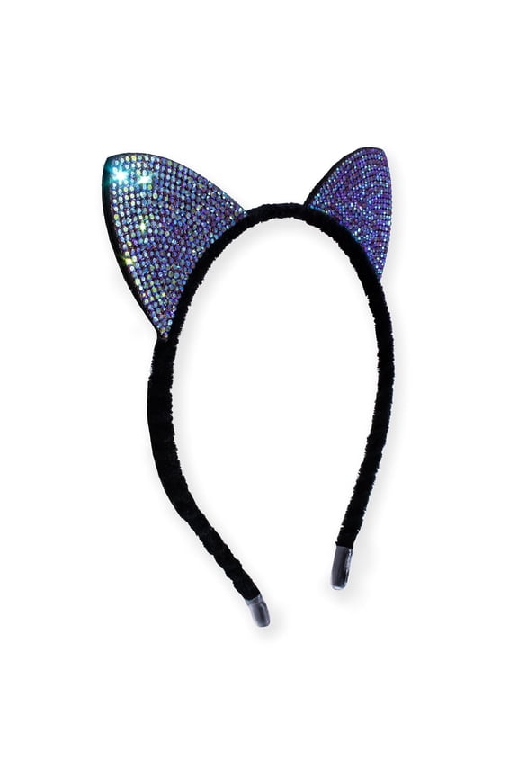 Rhinestone Cat Ears Headband for Girls, Glitter Kitty Ear Hair Bands for Kids, Sparkly Hair Accessories for Children, Black Cat Ears Hairband