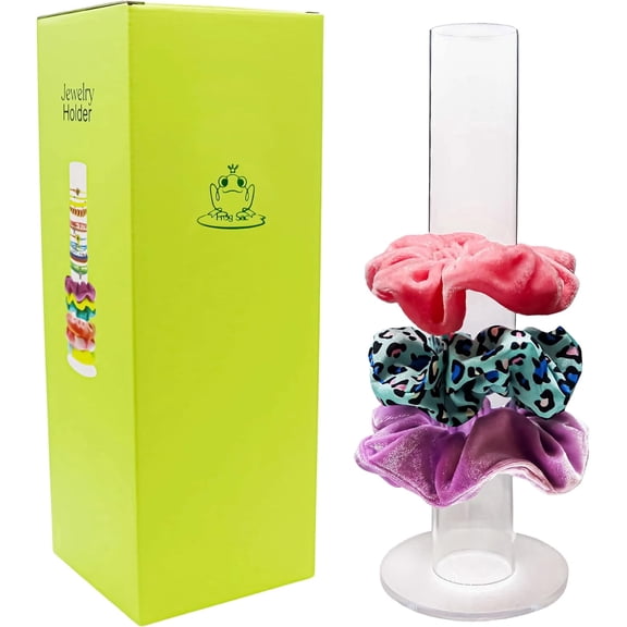 FROG SAC Scrunchie Holder Stand, Acrylic Scrunchy Display, 11 Inch Clear Hair Tie Accessories Organizer, Y2K Room Decor for Girls, Teen Girl Bracelet Organizers, Cute Tween VSCO Bedroom Storage Stuff