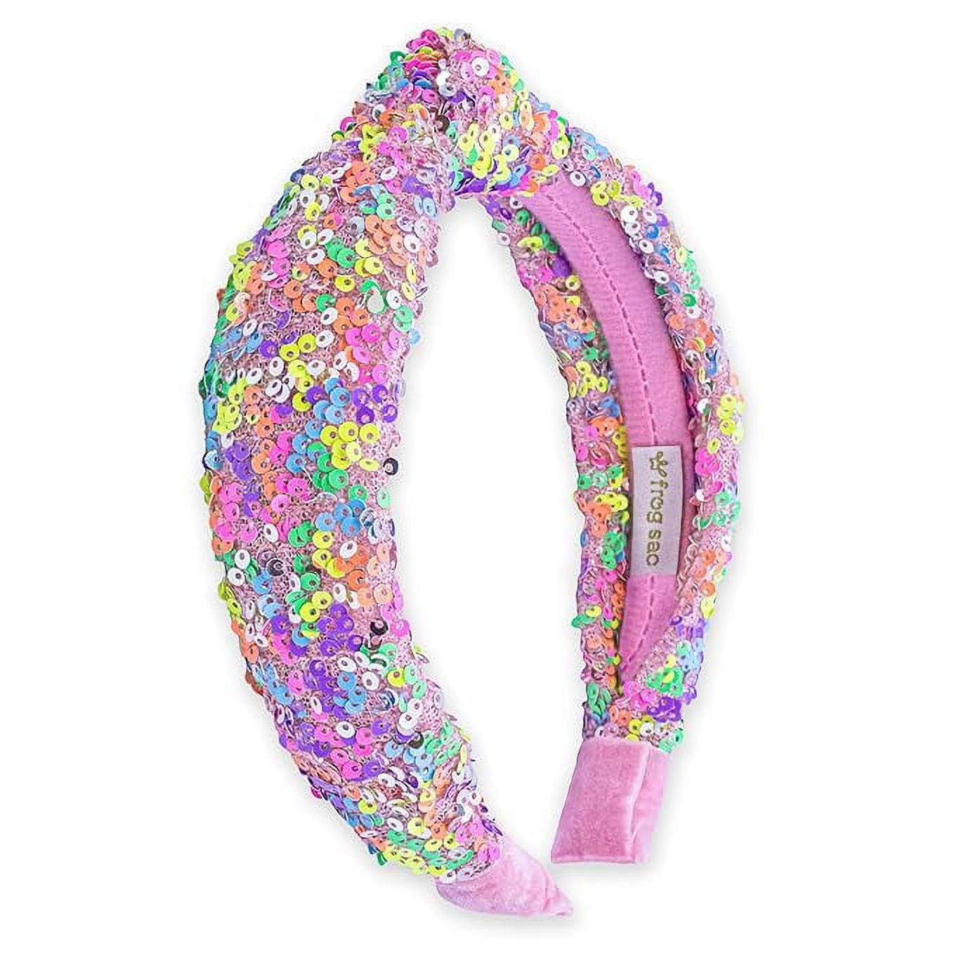 FROG SAC Sequin Knot Headband for Girls, White Knotted Hair Bands