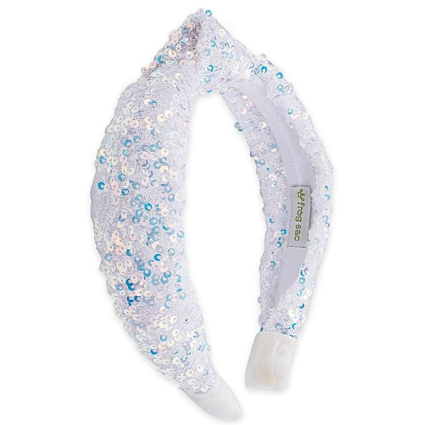 FROG SAC Sequin Knot Headband for Girls, White Knotted Hair Bands