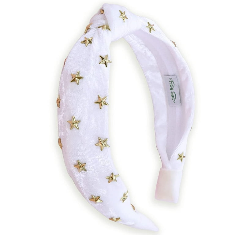 FROG SAC Star Studded Knot Headband for Girls, White Knotted FROG SAC Star Studded Knot Headband for Girls, White Knotted