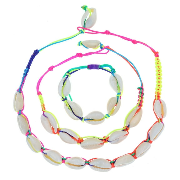 FROG SAC Tie Dye Cowrie Shell Necklace with Seashell Anklet and Bracelet, Cute Vsco Beach Jewelry Set for Women, Aesthetic Necklaces Bracelets Anklets, Stocking Stuffers for Men