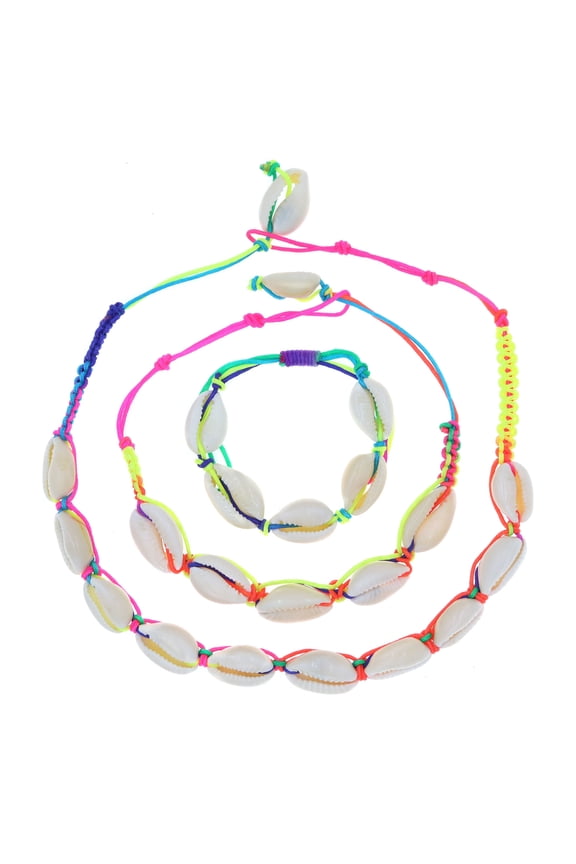 Tie Dye Cowrie Shell Necklace with Seashell Anklet and Bracelet, Cute Vsco Beach Jewelry Set for Women, Aesthetic Necklaces Bracelets Anklets, Stocking Stuffers for Men