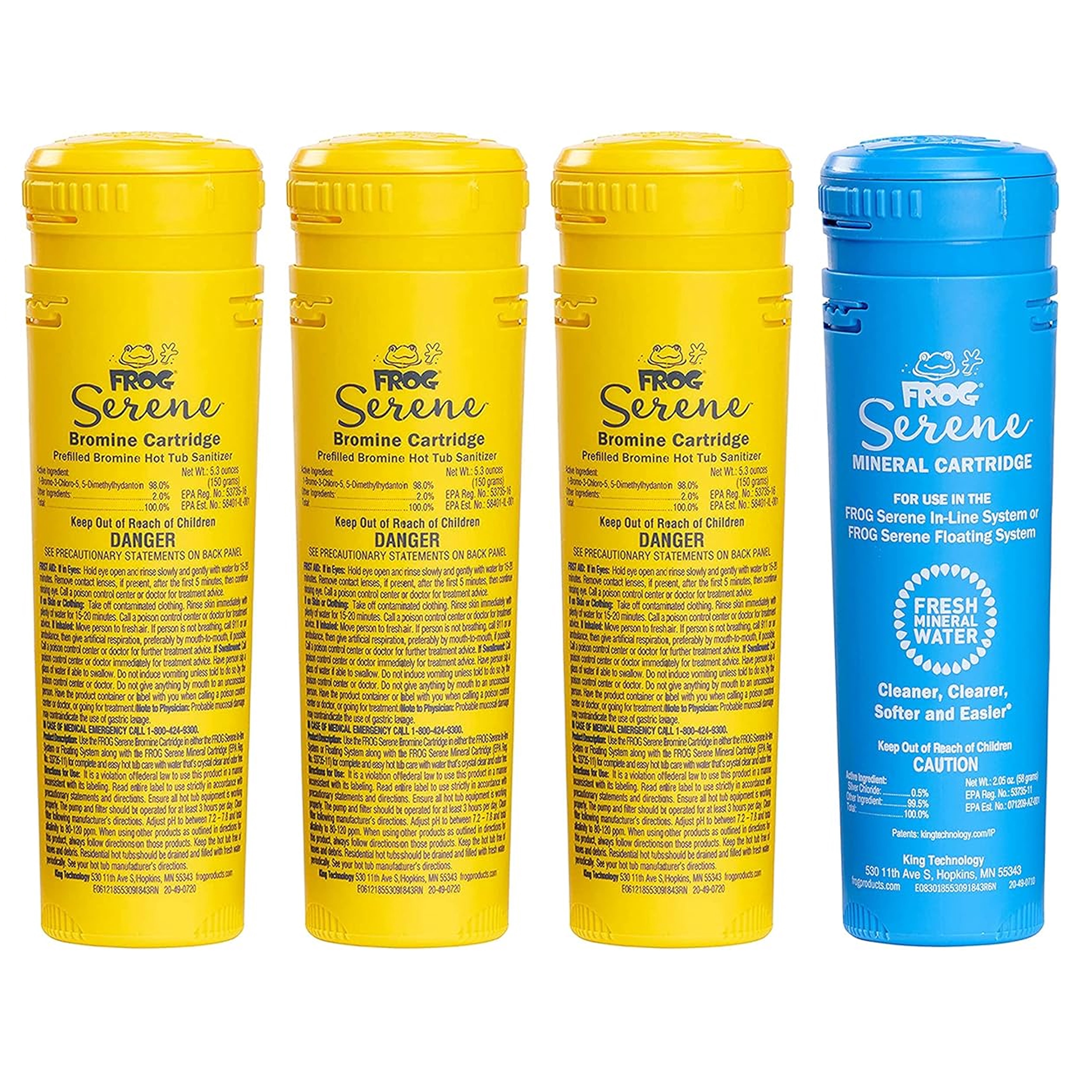 FROG Serene Replacement Mineral Cartridge with 3 Replacement Bromine Cartridges for use with Hot Tub FROG Serene Floating Sanitizing System - Prefilled for Quick & Easy Hot Tub Maintenance
