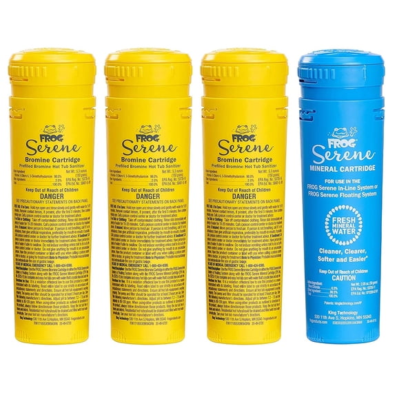 FROG Serene Replacement Mineral Cartridge with 3 Replacement Bromine Cartridges for use with Hot Tub FROG Serene Floating Sanitizing System - Prefilled for Quick & Easy Hot Tub Maintenance