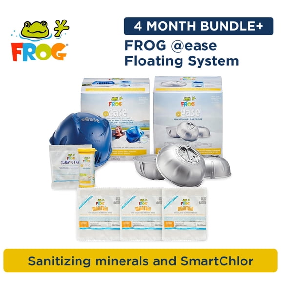 FROG @ease Floating System for Hot Tubs with 3 Replacement @ease SmartChlor Cartridges & 3 Pack of FROG Maintain - Hot Tub Maintenance System with Sanitizing Minerals & SmartChlor Technology