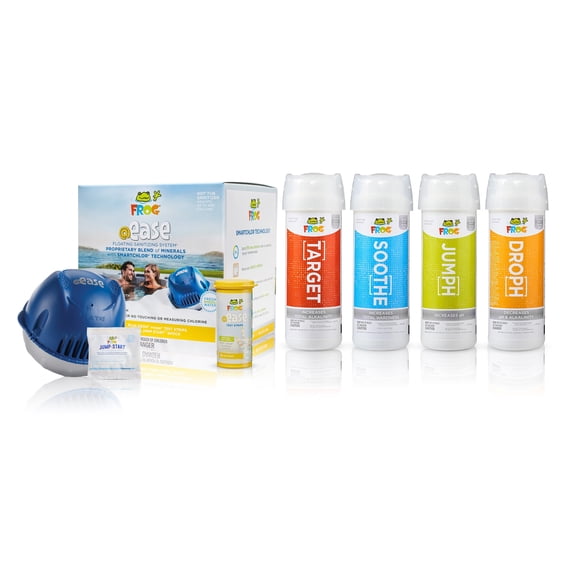 FROG @ease Floating System and Balancing Starter Kit for Hot Tubs - Self-Regulating Hot Tub Sanitizer and Water Balancer Chemicals - Maintenance Bundle