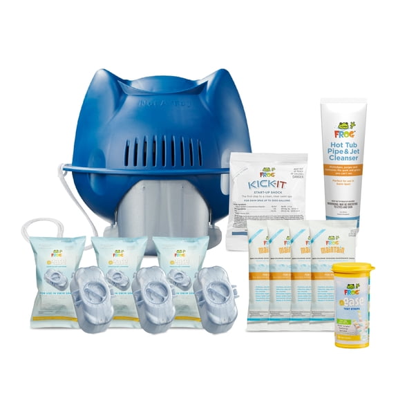 FROG @ease Floating System and Pipe & Jet Cleanser for Swim Spas - Self-Regulating Swim Spa Sanitizer and Deep Clean Purge - Sanitizing Minerals & SmartChlor Technology - 4 Month Fresh Start Bundle+