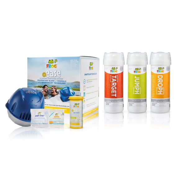 FROG @ease Floating System and pH, Total Alkalinity Starter Kit for Hot Tubs with 1 Pack of FROG Maintain - Self-Regulating Hot Tub Sanitizer and Water Balancer Chemicals - Hot Tub Maintenance Bundle