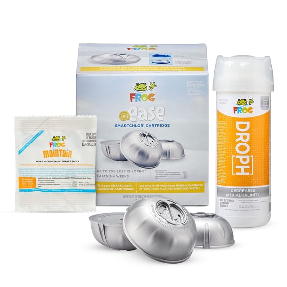 FROG @ease Replacement SmartChlor Cartridge 3 Pack with pH and Total Alkalinity Decreaser & 1 Pack of Maintain for use with Hot Tub FROG @ease Floating System