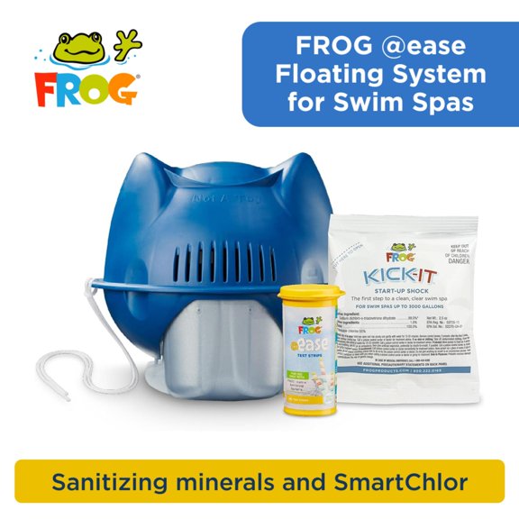FROG @ease Floating System for Swim Spas with 1 Pack of FROG Kick-It - Quick & Easy Self-Regulating Swim Spa Sanitizer - Spa Maintenance System with Sanitizing Minerals & SmartChlor Technology