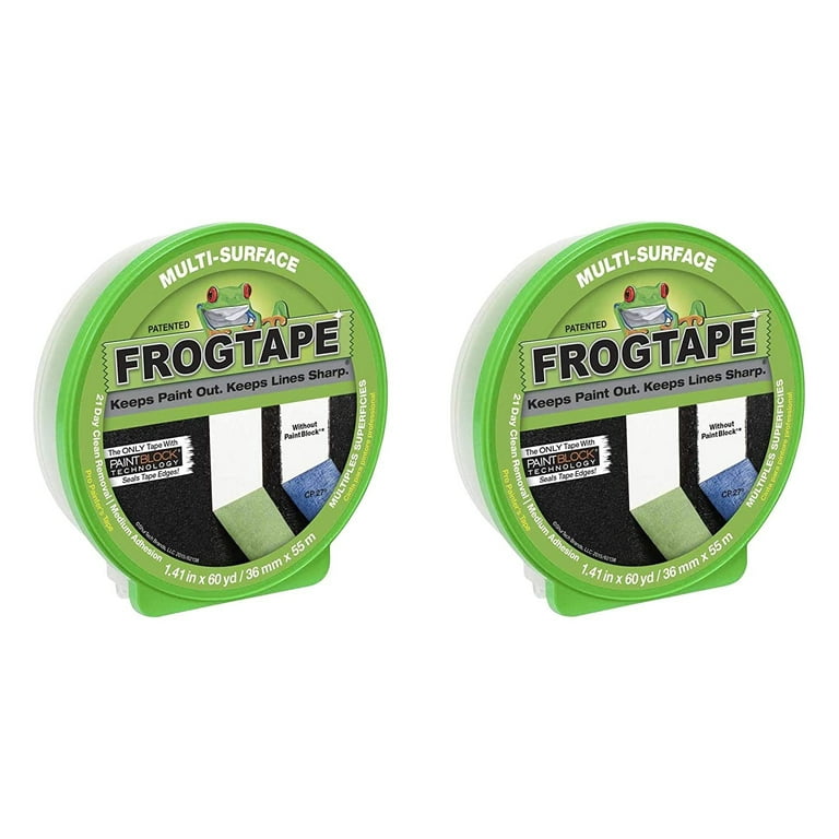 FROGTAPE 1358463 Multi-Surface Painter's Tape with PAINTBLOCK, Medium  Adhesion, 0.94 Wide x 60 Yards Long, Green, 2 Pack