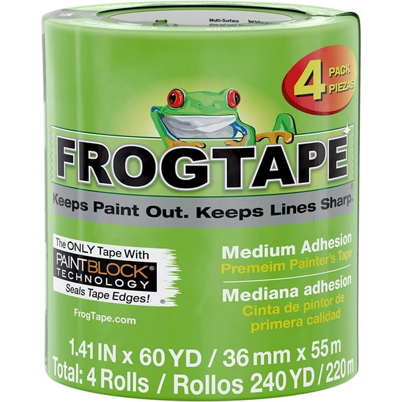 Frog Tape Multi-Surface Painter's Tape 240660 - PaintBlock, Medium Adhesion - 4 Rolls, 1.41 in x 60 yds, Green