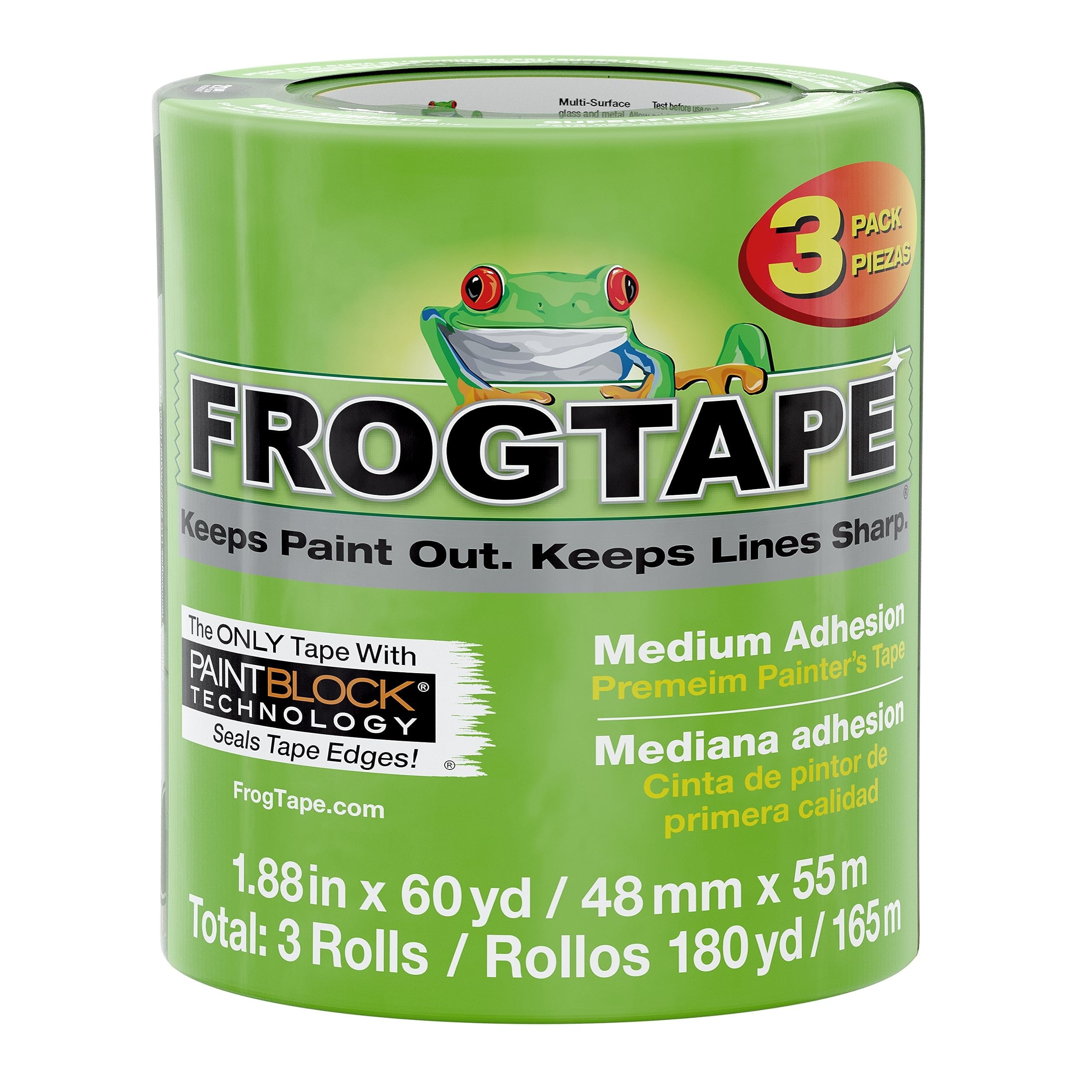 FROG TAPE Multi-Surface Painter's Tape 240661 SHC33 - Medium Adhesion - 3 Rolls, 1.88" x 60 Yds, Green