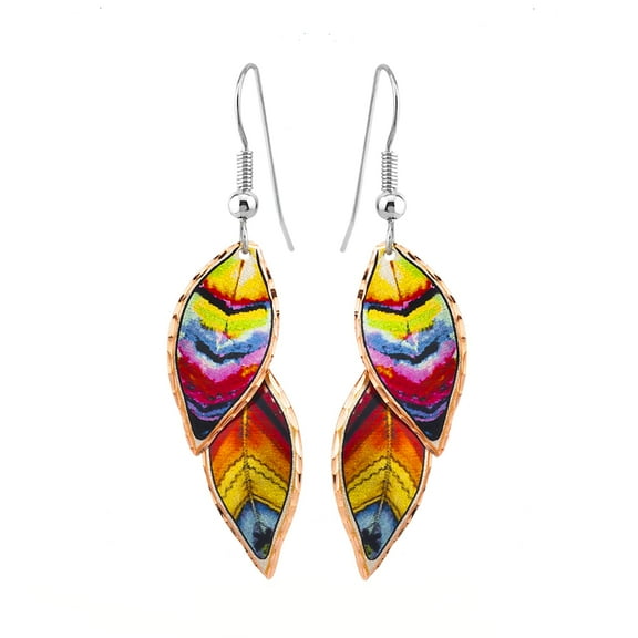 FRONT LINE JEWELRY Artisan-crafted Earrings Western Feather Earrings/Leaf Earrings Dangle Multi Color Leaf Jewelry Copper Hammer Earrings (PastelLeaf)