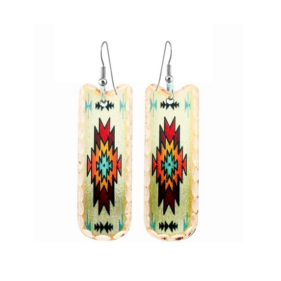 FRONT LINE JEWELRY Artisan-crafted SW Native American Inspired Earrings Feature Sunburst Motif Earrings - Colorful Turquoise Color Rectangular Shape Southwest Style Earrings Women
