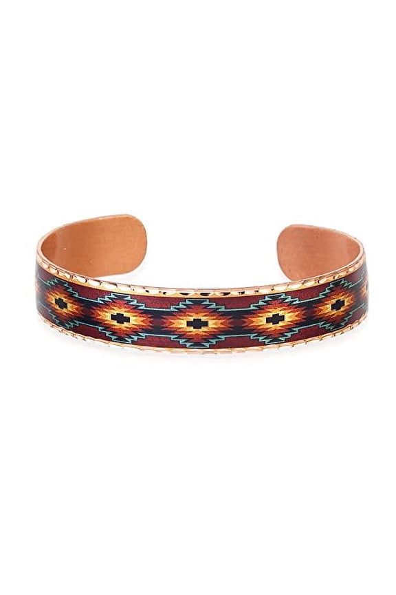Copper Bracelets Cuff Featuring Southwest Tribal Pattern Southwest Bracelets Gifts for Women (Aztec)