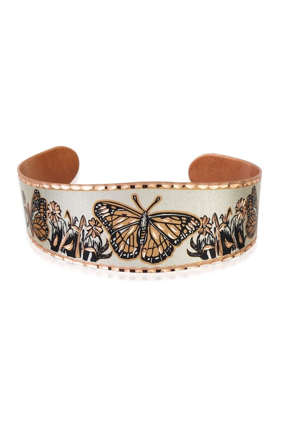 Copper Butterfly Bracelet Cuff– Handcrafted Monarch Butterfly & Flower Design – Adjustable Nature-Inspired Jewelry – Unique Monarch Gift (Butterflies)