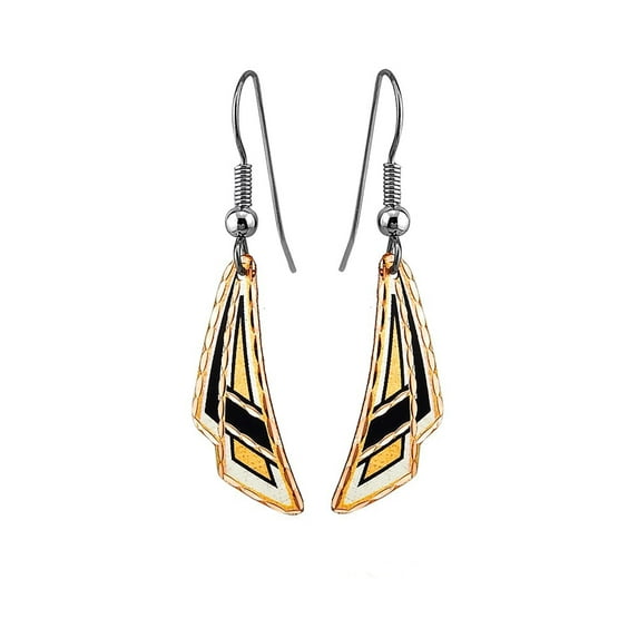 FRONT LINE JEWELRY Double Stack Triangular Copper Earrings, Handmade Art Deco Statement Jewelry for Women (BlackDoubleStack)