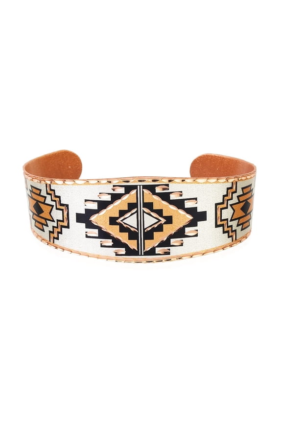 Southwest Native Style Copper Cuff Bracelet - Adjustable Unisex Handcrafted with Diamond Motifs (DiamondShape)