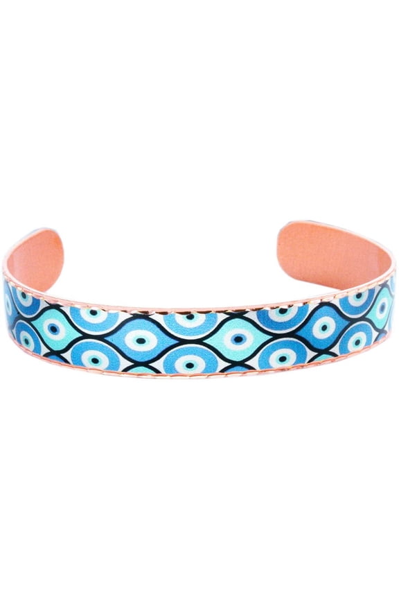 Handcrafted Copper Evil Eye Bracelet – Adjustable Blue Eye Open-Ended Cuff for Women | mal de ojo Protection Jewelry | Evil Eye Gift(BlueEvilEyesCuff)