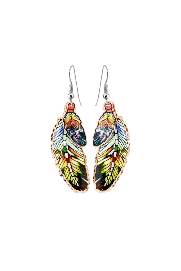 Handcrafted Copper Feather Earrings Multi-Colored Feather Art Earrings for Women Layered Earrings-Feather Arts on Silver plated Copper Painted Earrings