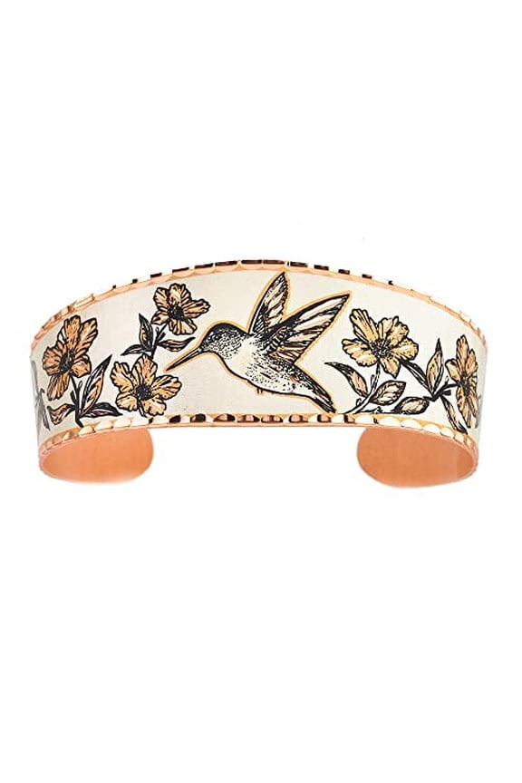 Hummingbird Bracelet for Women – Handmade Tapered Copper Cuff | Right-Facing Bird Jewelry Gift for Nature Lovers (Hummingbirds)