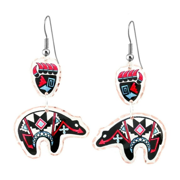FRONT LINE JEWELRY Southwest Native Bear Earrings/Zuni Bear Earrings/Bear Earrings/Native Earrings -Bear Gifts, Gifts for Women (BlueCrescent)