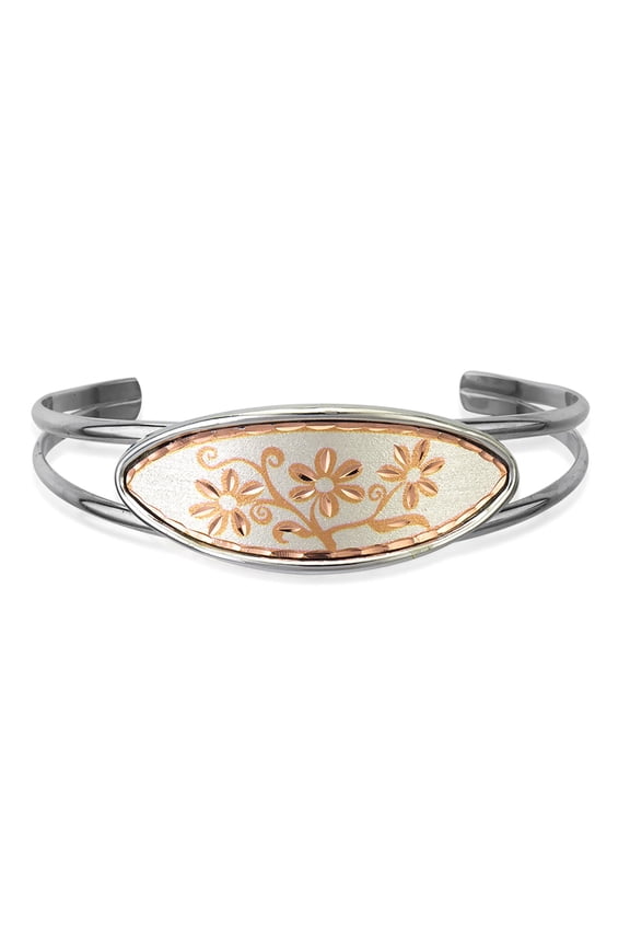 Women's Silver Bangles Cuff Bracelets with Copper Medallions: Butterflies/Horses/Flowers/Daisy Silver Bangles (Silver)