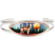 FRONT LINE JEWELRY Women's Silver Bangles Cuff Bracelets with Copper Medallions Butterflies/Horses/Flowers/Daisy Silver Bangles WolfMoon