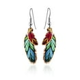 thumbnail image 1 of FRONT LINE JEWELRY Western Feather Earrings for Women, Handmade Copper Earrings with Green Feather and Layered Blue & Red Accents, Double-Layered Artisan Jewelry Gift, 1 of 2