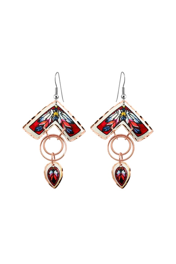 Southwest Earrings – Copper Earrings with Copper Wire Embellishments in Two-Tiered Chevron Style Wearable Art Earrings (ChevronArt)