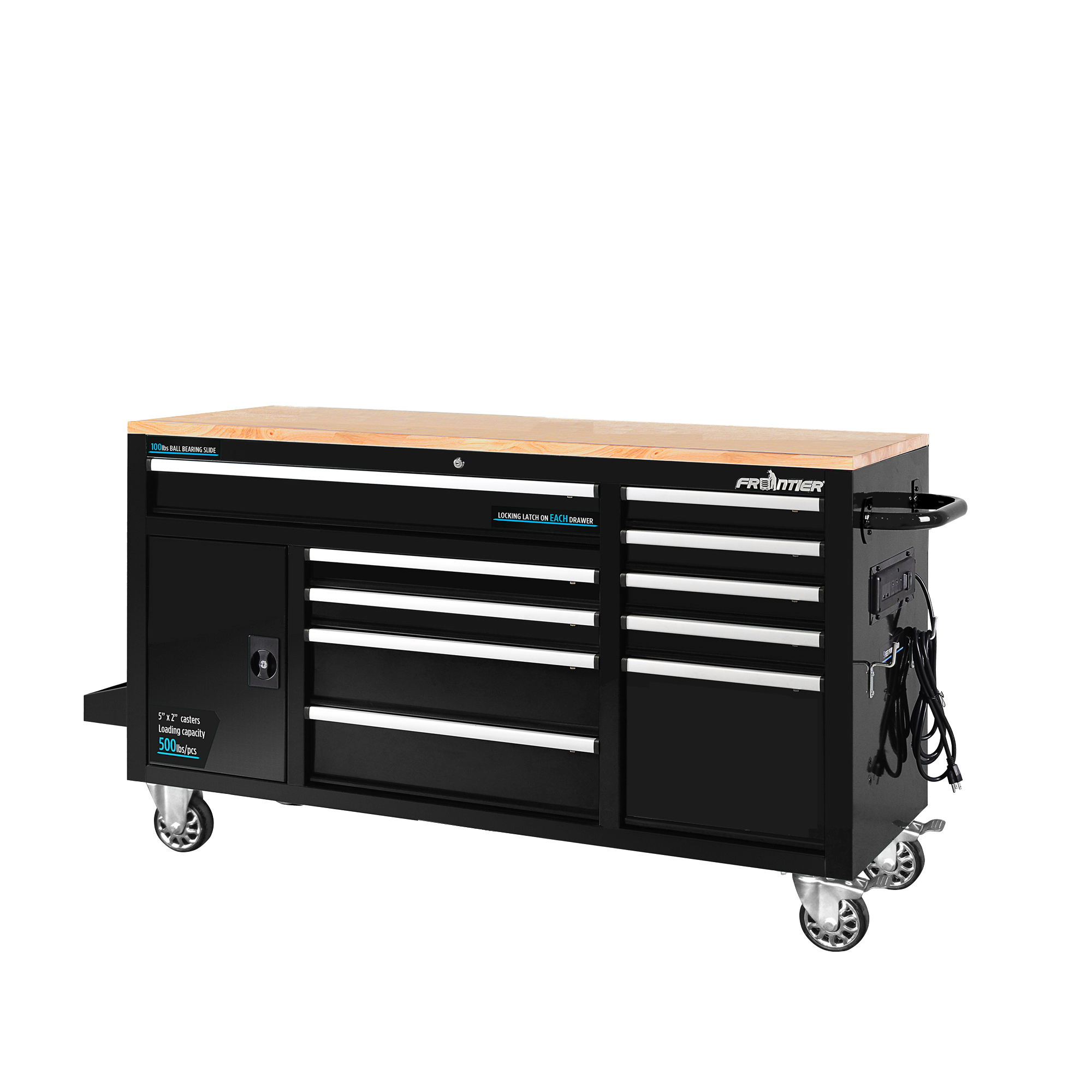 FRONTIER 62-inch W x 37-inch H x 22-inch D, Heavy Duty Mobile tool chest, tool cabinet with 10 drawers in Black - image 1 of 1