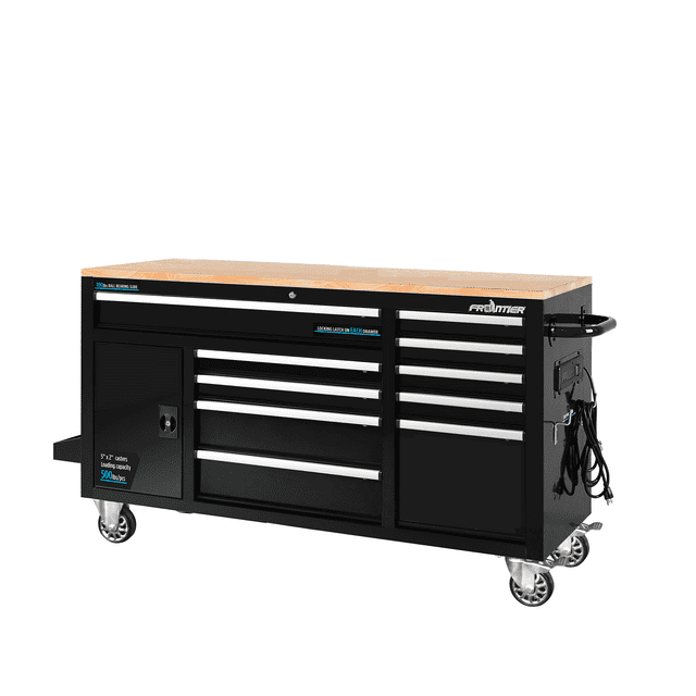 FRONTIER 62-inch W x 37-inch H x 22-inch D, Heavy Duty Mobile tool chest, tool cabinet with 10 drawers in Black