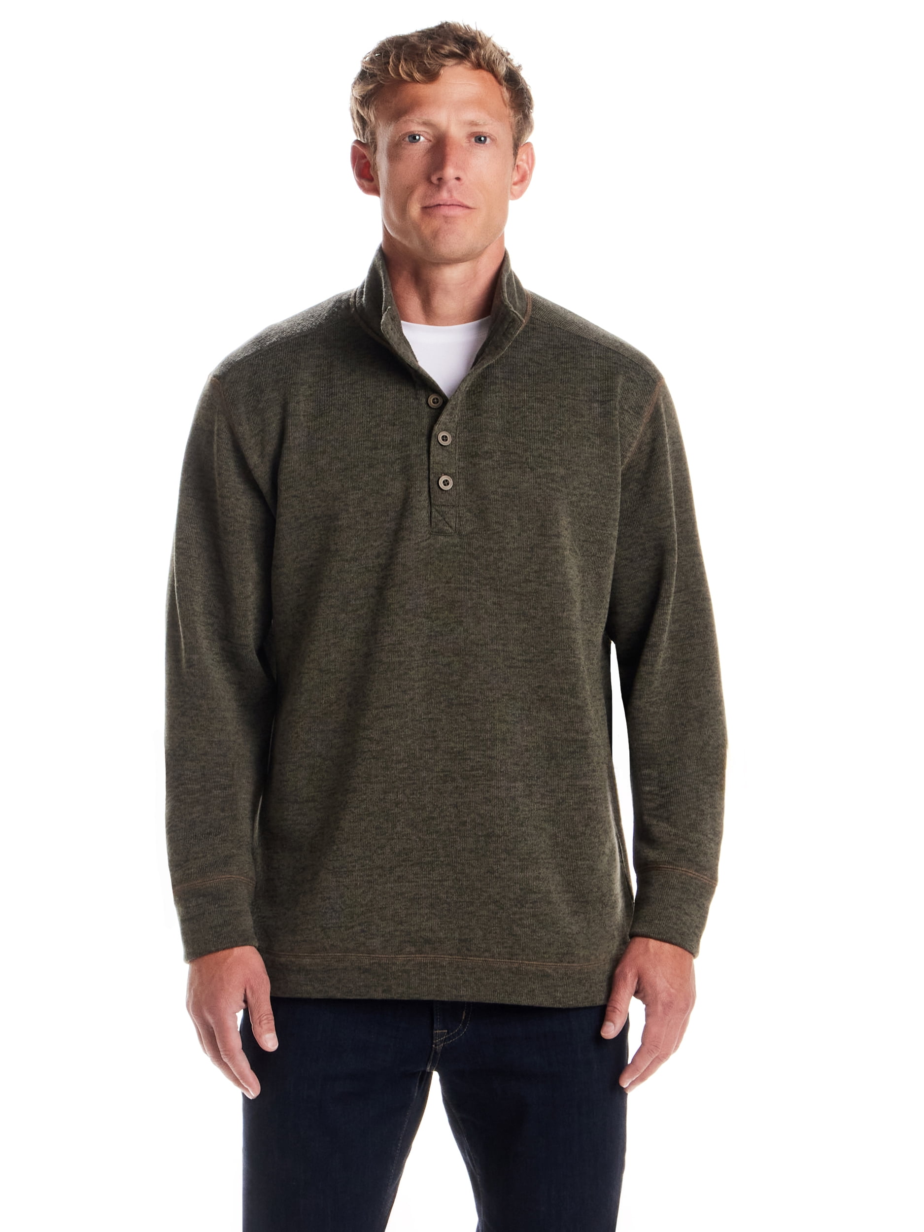 Frontier Threads Men's Long Sleeve Button Mock Neck Sweaterfleece
