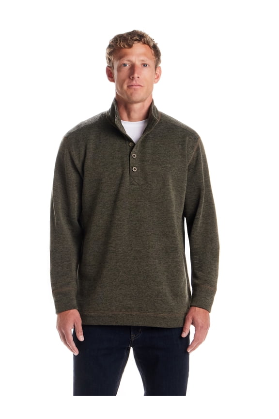 Men's Long Sleeve Button Mock Neck Sweaterfleece