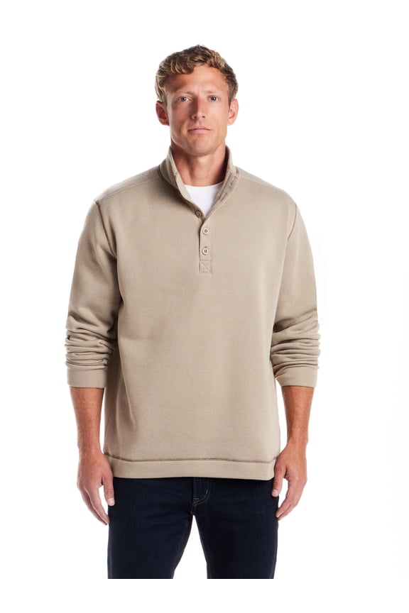 Men's Long Sleeve Button Mock Neck Sweaterfleece