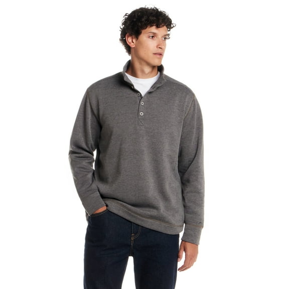 Frontier Threads Men's Long Sleeve Button Mock Neck Sweaterfleece