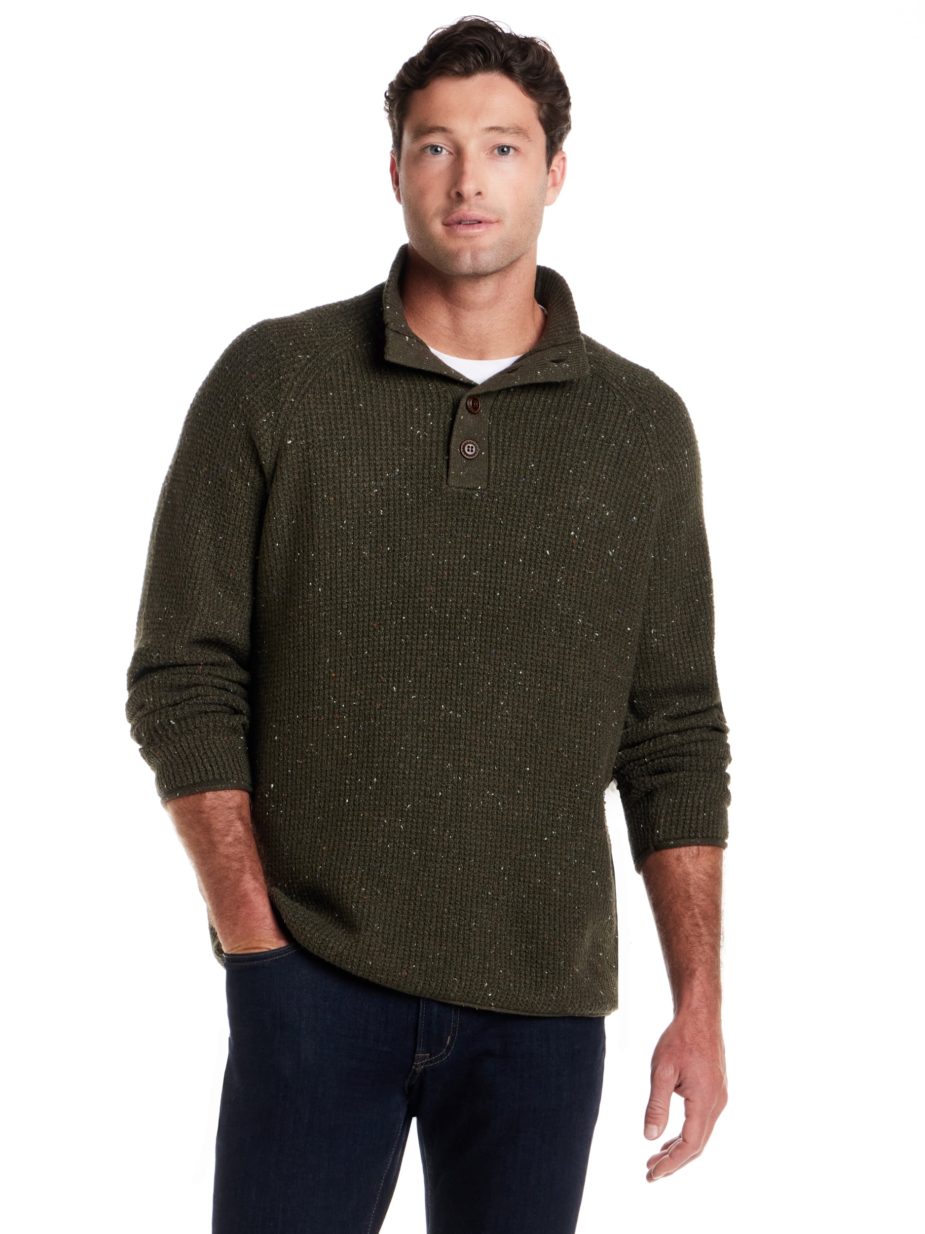 Frontier Threads Men's Donegal Button Mock Neck Sweater