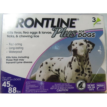 FRONTLINE PLUS DOGS 45-88Lbs FLEA & TICK CONTROL 3 DOSES BRAND NEW, SEALED