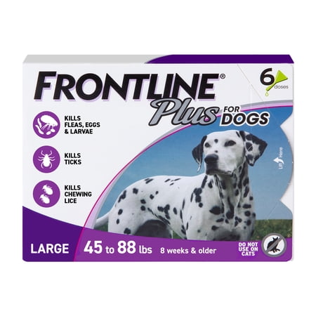 FRONTLINE Plus For Dogs Flea & Tick Large Breed Dog Spot Treatment, 45 - 88 lbs, 6 Count
