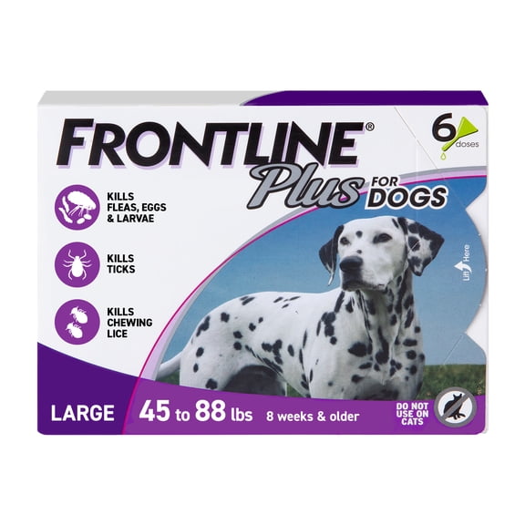 FRONTLINE Plus for Dogs Flea & Tick Large Breed Dog Spot Treatment, 45 - 88 lbs, 6 Count