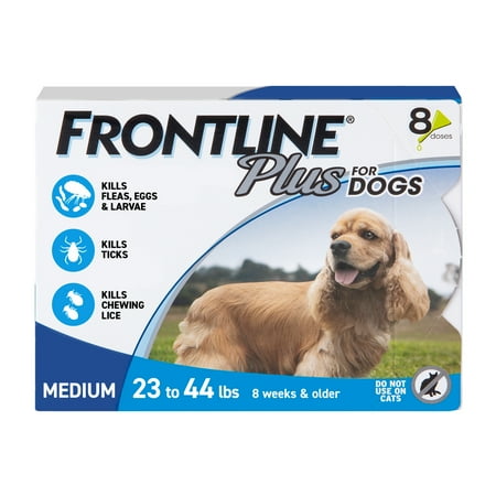FRONTLINE Plus For Dogs Flea & Tick Medium Breed Dog Spot Treatment, 23 - 44 lbs, 8 Count