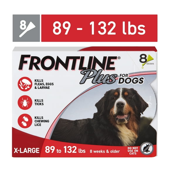 FRONTLINE Plus for Dogs Flea & Tick Extra Large Dog Spot Treatment, 89 - 132 lbs, 8 Count