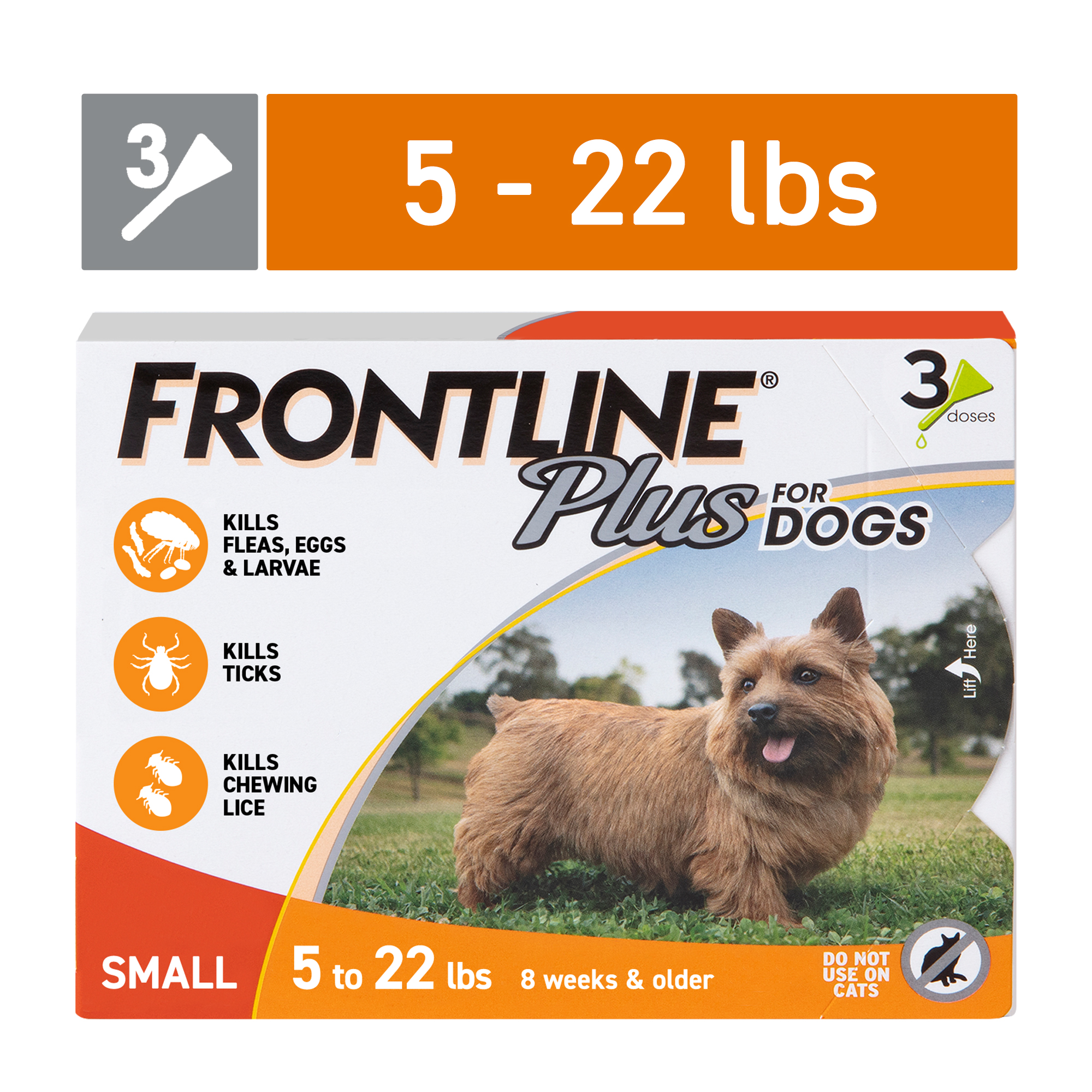 FRONTLINE® Plus for Dogs Flea and Tick Treatment, Small Dog, 5-22 lbs, Orange Box, 3 CT - image 1 of 11