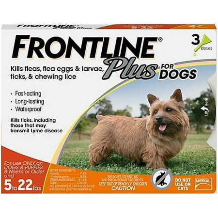 FRONTLINE Plus for Small Dogs (5-22 pounds) Flea and Tick Treatment, 3 Doses