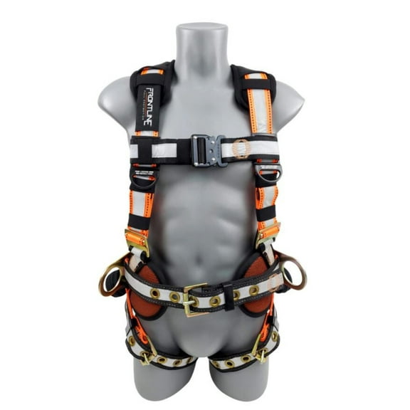 Frontline Fall Protection 100RCTB Combat Reflective Construction Full Body Harness with Tongue Buckle Legs and Trauma Straps | 5 Points of Adjustability | Positioning Belt | OSHA & ANSI Comp
