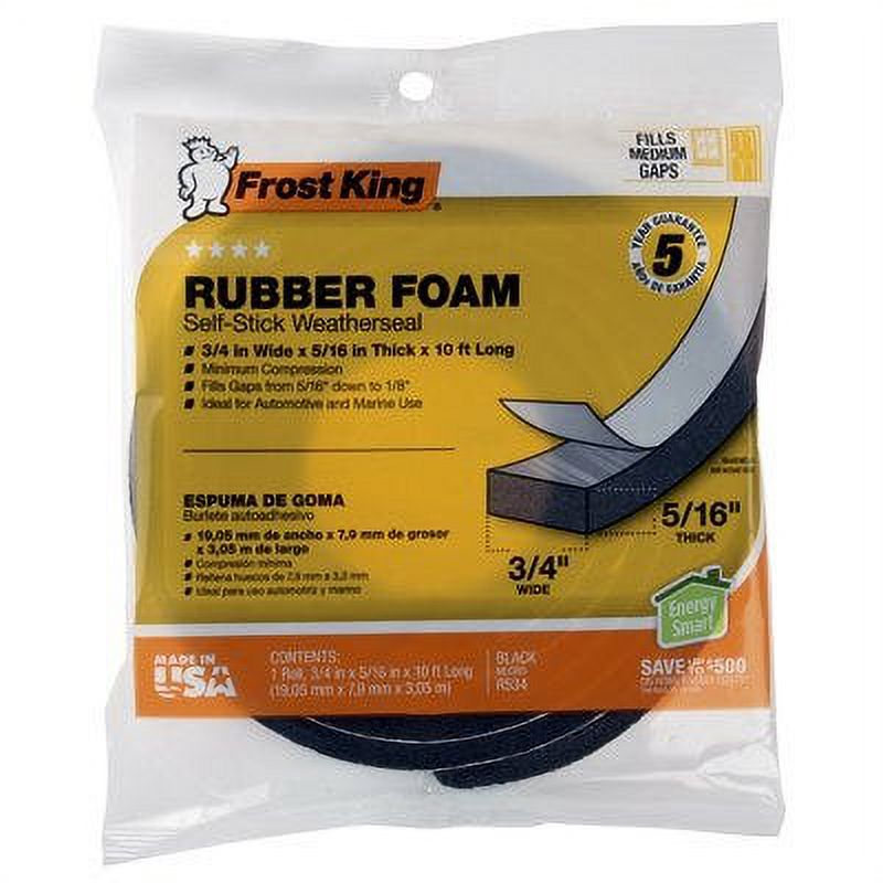 FROST KING Rubber Foam Weatherseal Tape, 3/4W x 5/16In. T x 10Ft. 1
