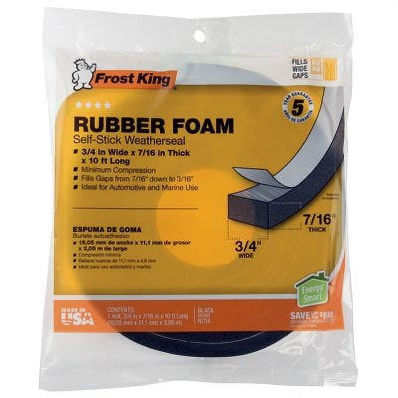 FROST KING Rubber Foam Weatherseal Tape, 3/4W x 7/16In. T x 10Ft. 1