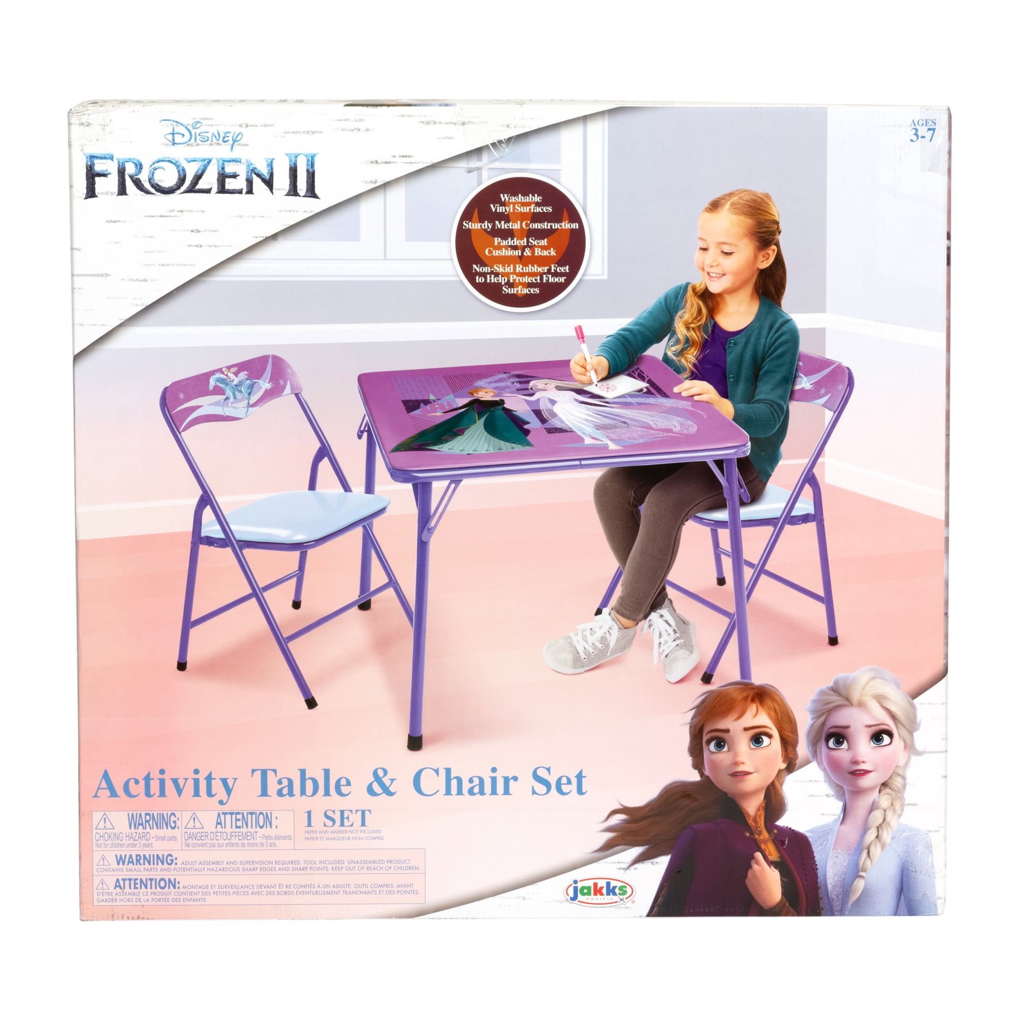 Disney Frozen Kids 3-Piece Activity Table and Chair Set, Purple